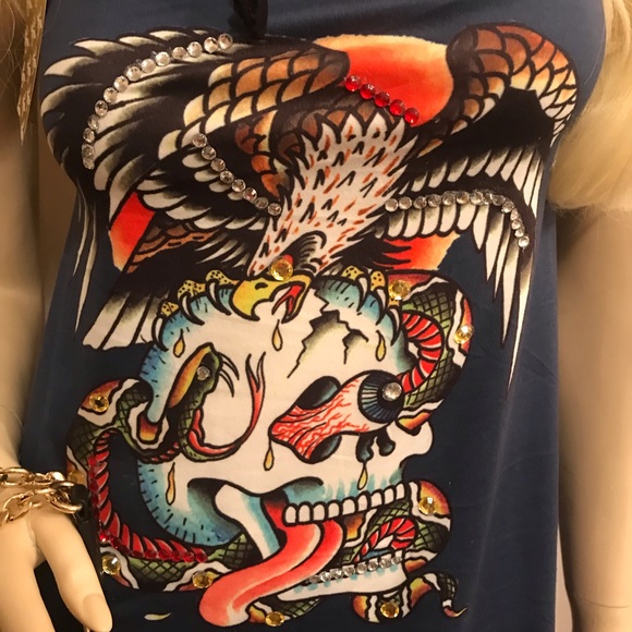 Rare🦄 vintage y2k Ed hardy halter dress with crystals 💙✨ - Picture 10 of 10